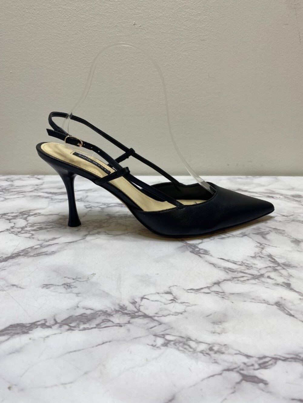 Nine West Peni Black Leather Pointy Toe Sling Back Heel sz 8.5M